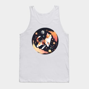 Cute Cat Moon Funny Cat - Floating in Space Tank Top